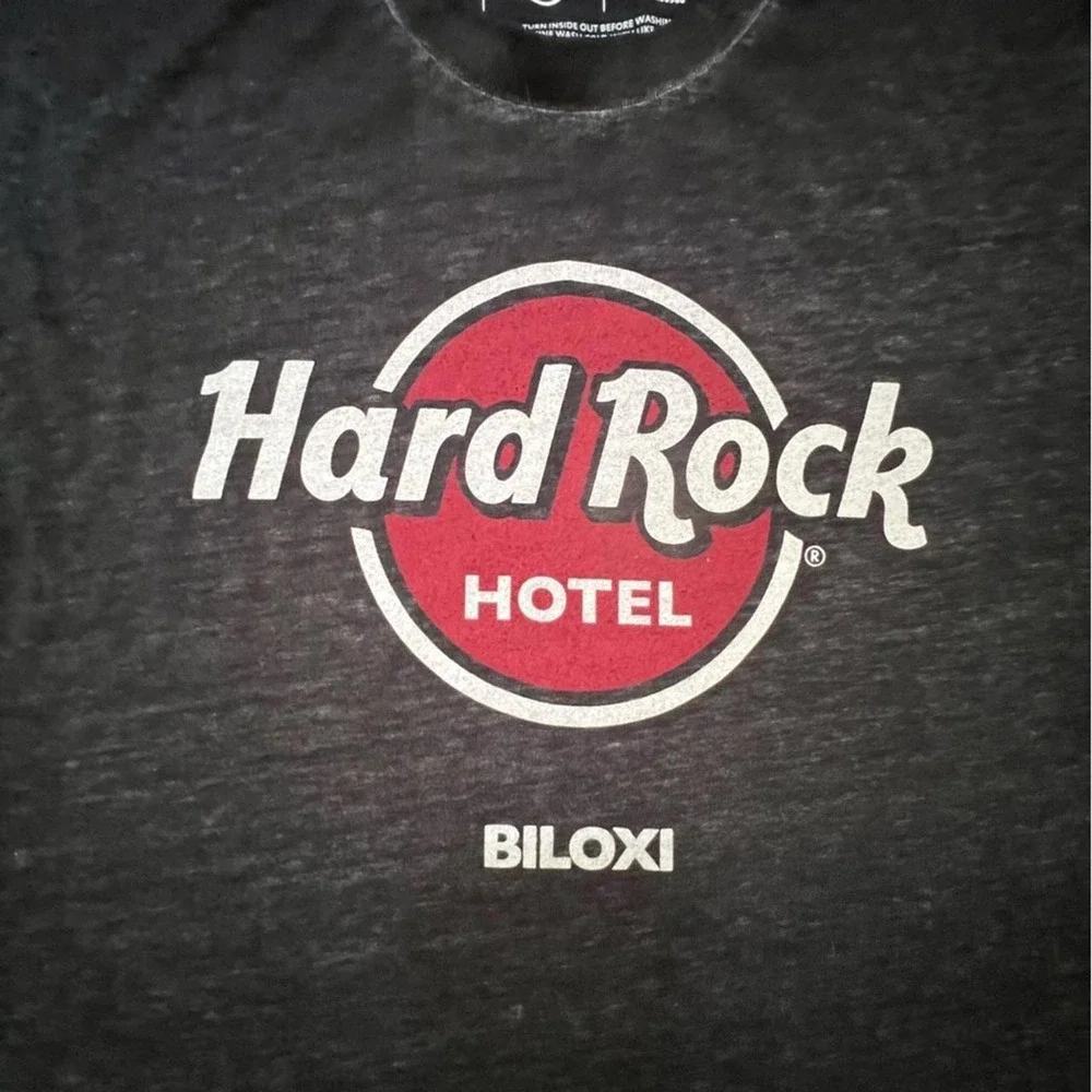 Hard Rock Hotel T-Shirt Charcoal Biloxi Graphic Logo Burnout XL